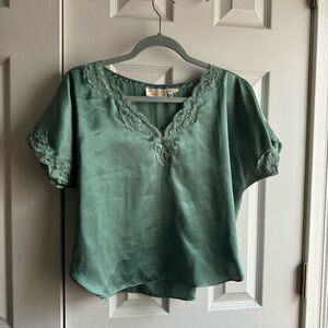 vintage victoria’s secret green satin lace blouse top